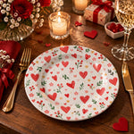 Valentine's Day Decorative Charger Plate – Heart Berry Bloom Repeat full-print plastic serving tray shown in a styled room scene.