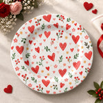 Valentine's Day Decorative Charger Plate – Heart Berry Bloom Repeat full-print plastic serving tray shown in a product view.