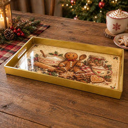 Christmas Decorative Serving Tray – Gingerbread Bakery plastic serving tray shown in a rectangular product view.