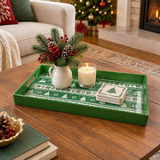Christmas Decorative Serving Tray – Nordic Reindeer Bands plastic serving tray shown in a rectangular styled scene.