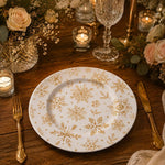 Christmas White Charger Plate - Delicate Gold Snowflakes - MintiHome
