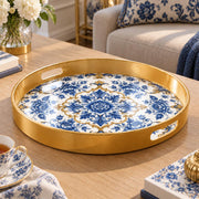 Ramadan & Eid al-Fitr Plastic Serving Tray – Chinoiserie Medallion plastic serving tray shown in a round product view.