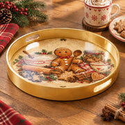 Christmas Decorative Serving Tray – Gingerbread Bakery plastic serving tray shown in a round product view.