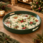Green Frame Poinsettia Bouquet Christmas Plastic Serving Tray - MintiHome