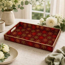 Red Gold Christmas Plastic Tray – Snowflake Sparkle - MintiHome