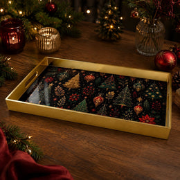 Christmas Gold Lantern Plastic Serving Tray - Elegant Holiday - MintiHome
