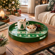 Christmas Decorative Serving Tray – Nordic Reindeer Bands plastic serving tray shown in a round styled scene.