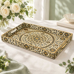 Ramadan Decorative Plastic Serving Tray – Gold Star Lattice full-print plastic serving tray shown in a product view.