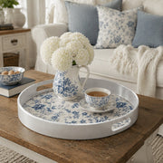Cream Blue White Small Rose Wedding Plastic Serving Tray Rectangular - MintiHome