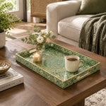 Ramadan Decorative Plastic Serving Tray – Calligraphy Sprig Field full-print plastic serving tray shown in a styled room scene.