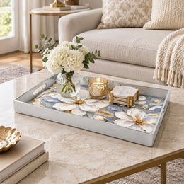 Valentine's Day Plastic Serving Tray – Lavender Magnolia Bloom - MintiHome