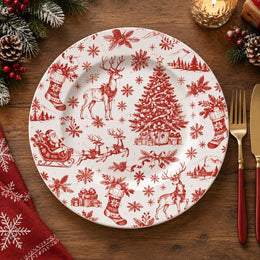 Christmas Decorative Charger Plate – Vintage Santa Toile full-print plastic serving tray shown in a product view.