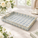Daily Decorative Plastic Serving Tray – Blue Gingham Sprig full-print plastic serving tray shown in a product view.