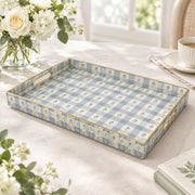 Daily Decorative Plastic Serving Tray – Blue Gingham Sprig full-print plastic serving tray shown in a product view.