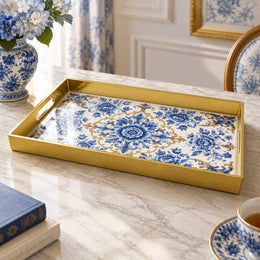Ramadan & Eid al-Fitr Plastic Serving Tray – Chinoiserie Medallion plastic serving tray shown in a rectangular product view.