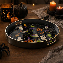 Halloween Witch and Skull Serving Tray – Spooky Icon Design - MintiHome