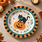 Halloween Decorative Charger Plate – Retro Cat Pumpkin - MintiHome