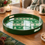 Christmas Decorative Serving Tray – Nordic Reindeer Bands plastic serving tray shown in a round product view.