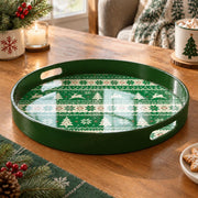 Christmas Decorative Serving Tray – Nordic Reindeer Bands plastic serving tray shown in a round product view.