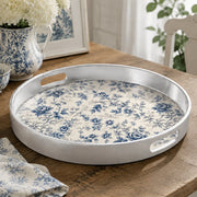 Cream Blue White Small Rose Wedding Plastic Serving Tray Rectangular - MintiHome
