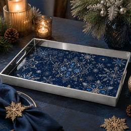 Silver Blue Christmas Serving Tray – Snowflake Filigree - MintiHome