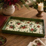 Green Frame Poinsettia Bouquet Christmas Plastic Serving Tray - MintiHome