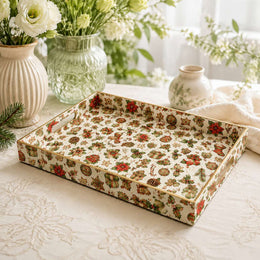 Christmas Vintage Poinsettia Serving Tray - Cream Holly - MintiHome