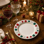 White Traditional Christmas Charger Plate – Ornaments & Red Rim - MintiHome