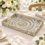 Ramadan Decorative Plastic Serving Tray – Ivory Bloom Calligraphy full-print plastic serving tray shown in a product view.