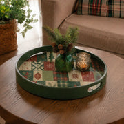 Green Christmas Patchwork Tray with Tree, Ornaments and Plaid - MintiHome