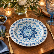Ramadan Decorative Charger Plate – Leafy Rim Blue Mandala full-print plastic serving tray shown in a styled room scene.