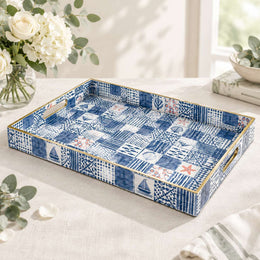 Daily Decorative Plastic Serving Tray – Nautical Patchwork full-print plastic serving tray shown in a product view.