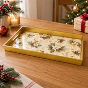 Gold Frame Poinsettia Holly Christmas Plastic Serving Tray - MintiHome