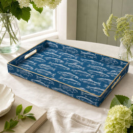 Ocean Deep Blue Plastic Serving Tray - Turtle Abstract - MintiHome