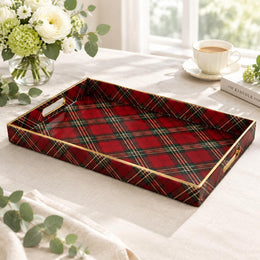 Christmas Decorative Plastic Serving Tray – Classic Tartan Plaid full-print plastic serving tray shown in a product view.