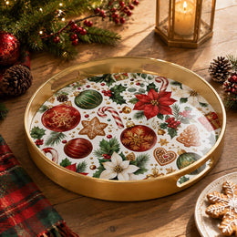 Poinsettia Ornament Gingerbread Plastic Serving Tray - MintiHome