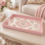 Ramadan & Eid al-Fitr Plastic Serving Tray – Pink Rose Medallion plastic serving tray shown in a rectangular product view.