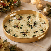 Gold Frame Poinsettia Holly Christmas Plastic Serving Tray - MintiHome