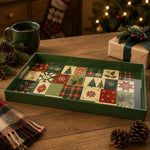 Green Christmas Patchwork Tray with Tree, Ornaments and Plaid - MintiHome