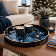 Christmas Blue Plaid Plastic Tray – Snowflake Pinecone Holiday - MintiHome