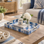 Daily Decorative Plastic Serving Tray – Nautical Patchwork full-print plastic serving tray shown in a styled room scene.