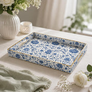 Navy Floral Scroll Plastic Serving Tray – Full Print Border - MintiHome