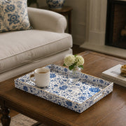 Navy Floral Scroll Plastic Serving Tray – Full Print Border - MintiHome