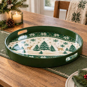 Christmas Decorative Serving Tray – Jacquard Reindeer Forest plastic serving tray shown in a round product view.