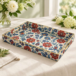 Ramadan Decorative Plastic Serving Tray – Crimson Persian Herb Bloom full-print plastic serving tray shown in a product view.