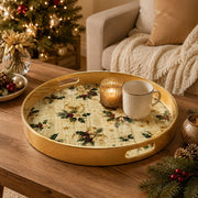Gold Frame Poinsettia Holly Christmas Plastic Serving Tray - MintiHome