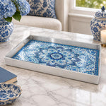 Ramadan & Eid al-Fitr Plastic Serving Tray – Blue Mosaic Mandala plastic serving tray shown in a rectangular product view.
