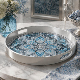 Ramadan & Eid al-Fitr Plastic Serving Tray – Indigo Paisley Mandala - MintiHome