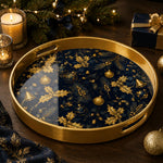 Christmas Calligraphy Gold Plastic Serving Tray - Star Motif - MintiHome