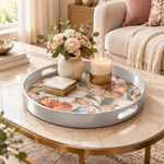 Valentine's Day Plastic Serving Tray – Peach Blossom Wash plastic serving tray shown in a round styled scene.